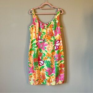 Lilly Pulitzer Vibrant Floral Midi Dress Sleeveless Pink Yellow Green Size 10